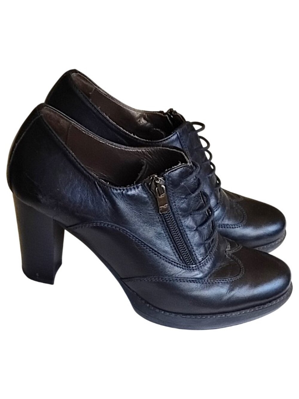 Nero Giardini Leather Heeled Platform Loafers 36 Black Lace Up Zip Booties